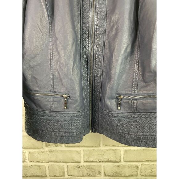 Christopher & Banks Navy Blue Faux Leather Zip Up Jacket Size XL - Picture 5 of 5